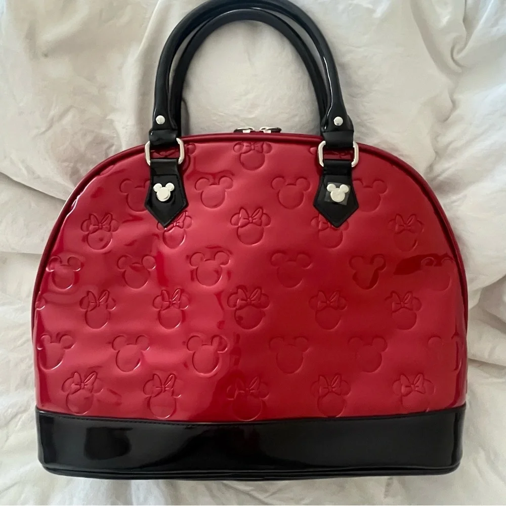 Loungefly Disney Minnie Loves Mickey Embossed Bag Purse Red Black New NWOT - Picture 6 of 13